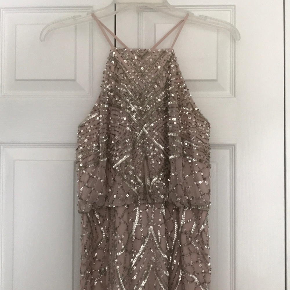 Adrianna Papell Elegant Sequin Embellished Dress in Pink Blush